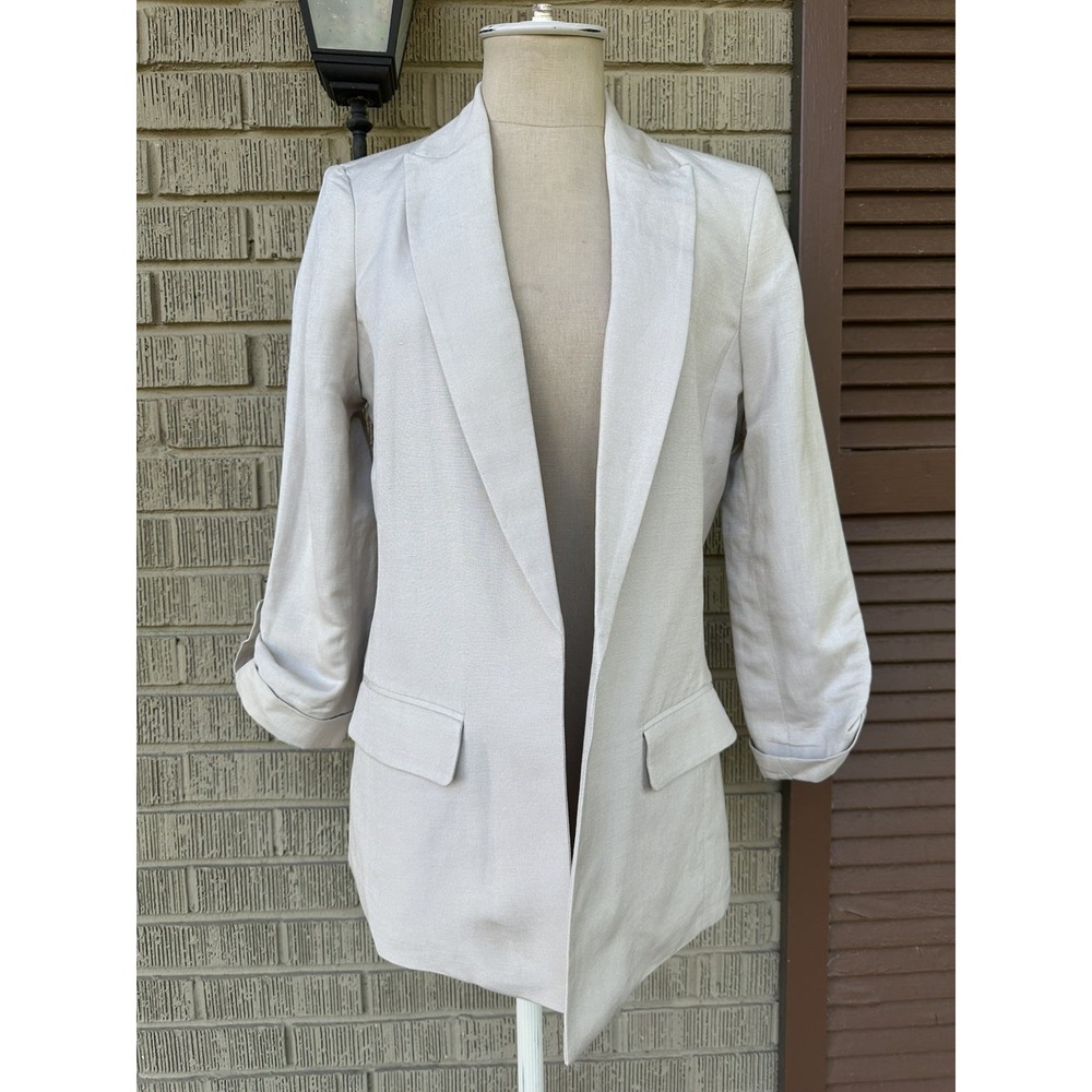 Calvin Klein Women's Light Beige Open-Front Blazer Jacket 3/4 Sleeves